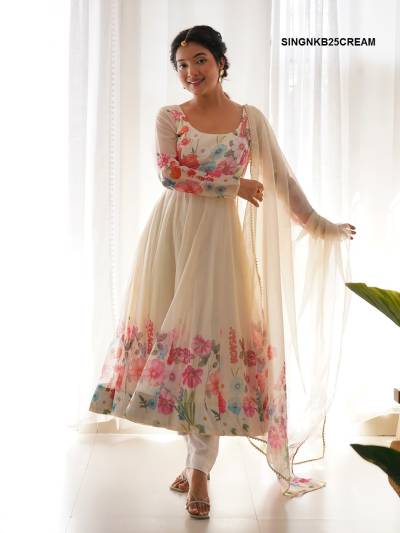 D.NO. SINGNKB25 (CREAM) BY ARYA DESIGNER ORGANZA SALWAR KAMEEZ WHOLESALER IN INDIA